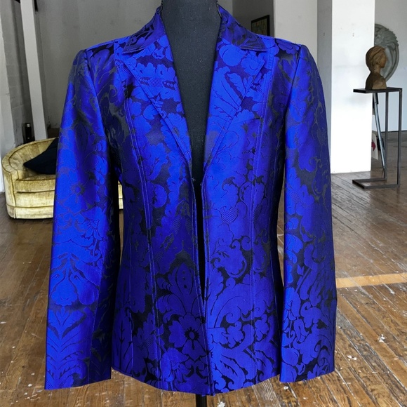 Chico's Jackets & Blazers - Navy and black debossed fitted silk blazer